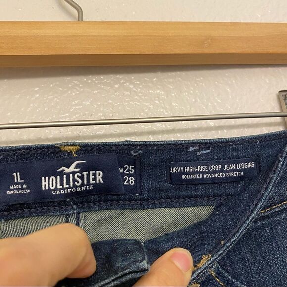 Hollister curvy hi rise skinny jeans dark button fly Frayed raw hem 1L 25w 28 - Picture 9 of 10